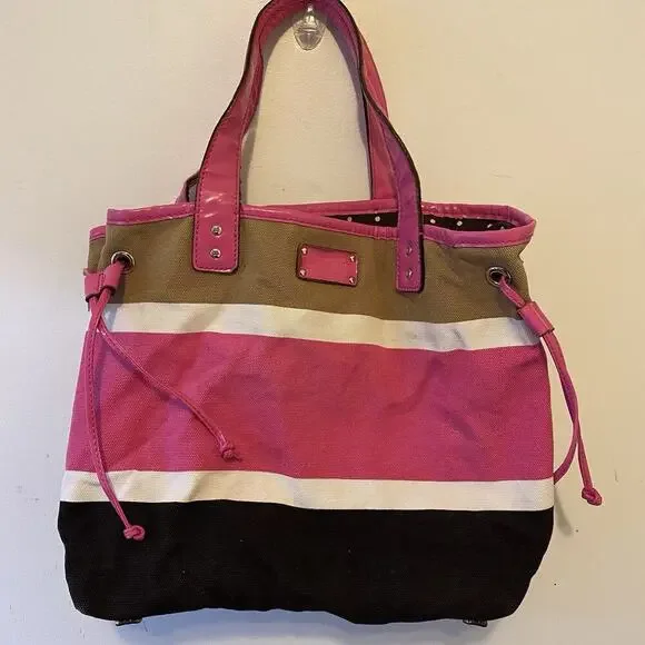 Kate Spade New York Colorful Stripe Multicolor Canvas ToteBag Interior Pocket - Picture 6 of 11